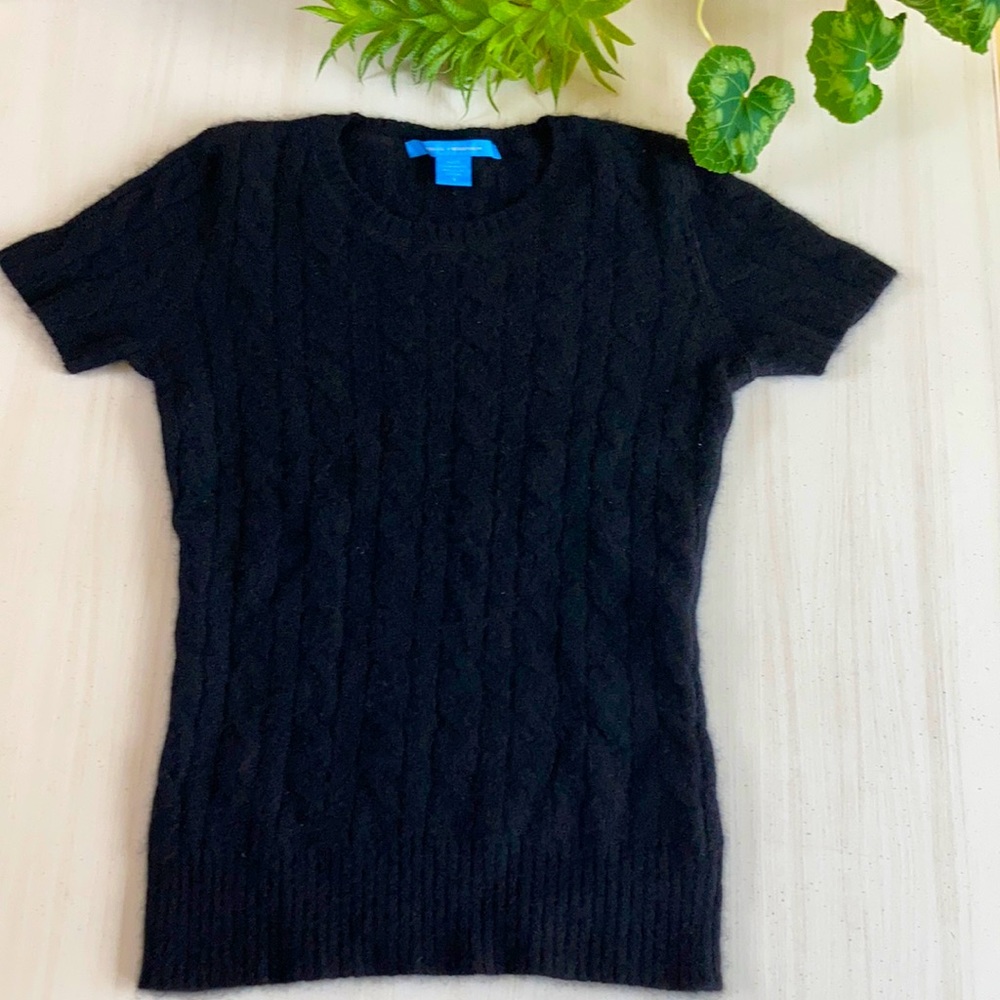 100% Cashmere White + Warren Black Sweater Top